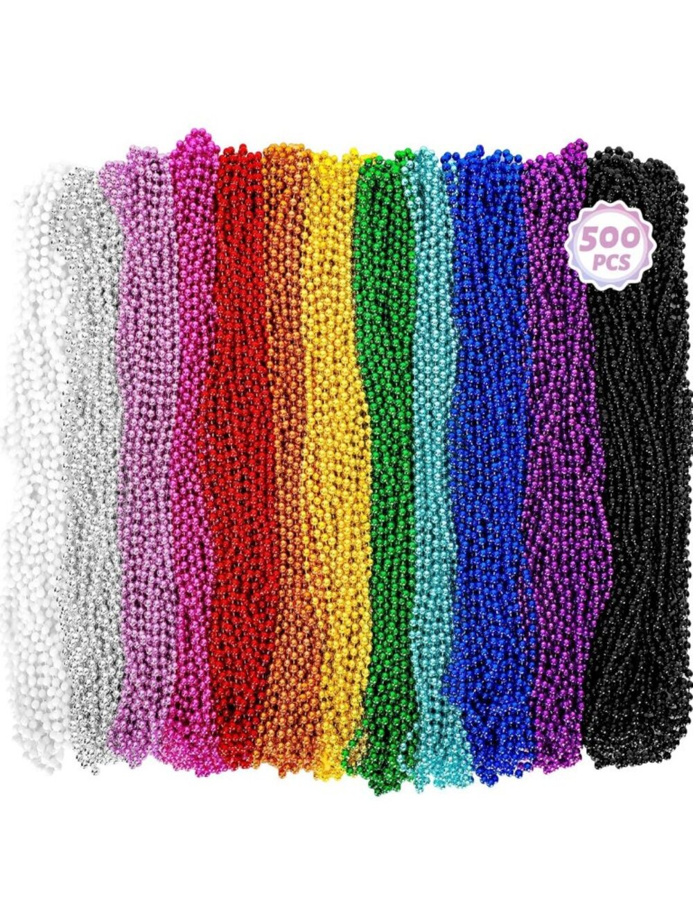 Vibrant 33" Beaded Necklace - 500PCS Mardi Gras Party Beads, Colorful Costume